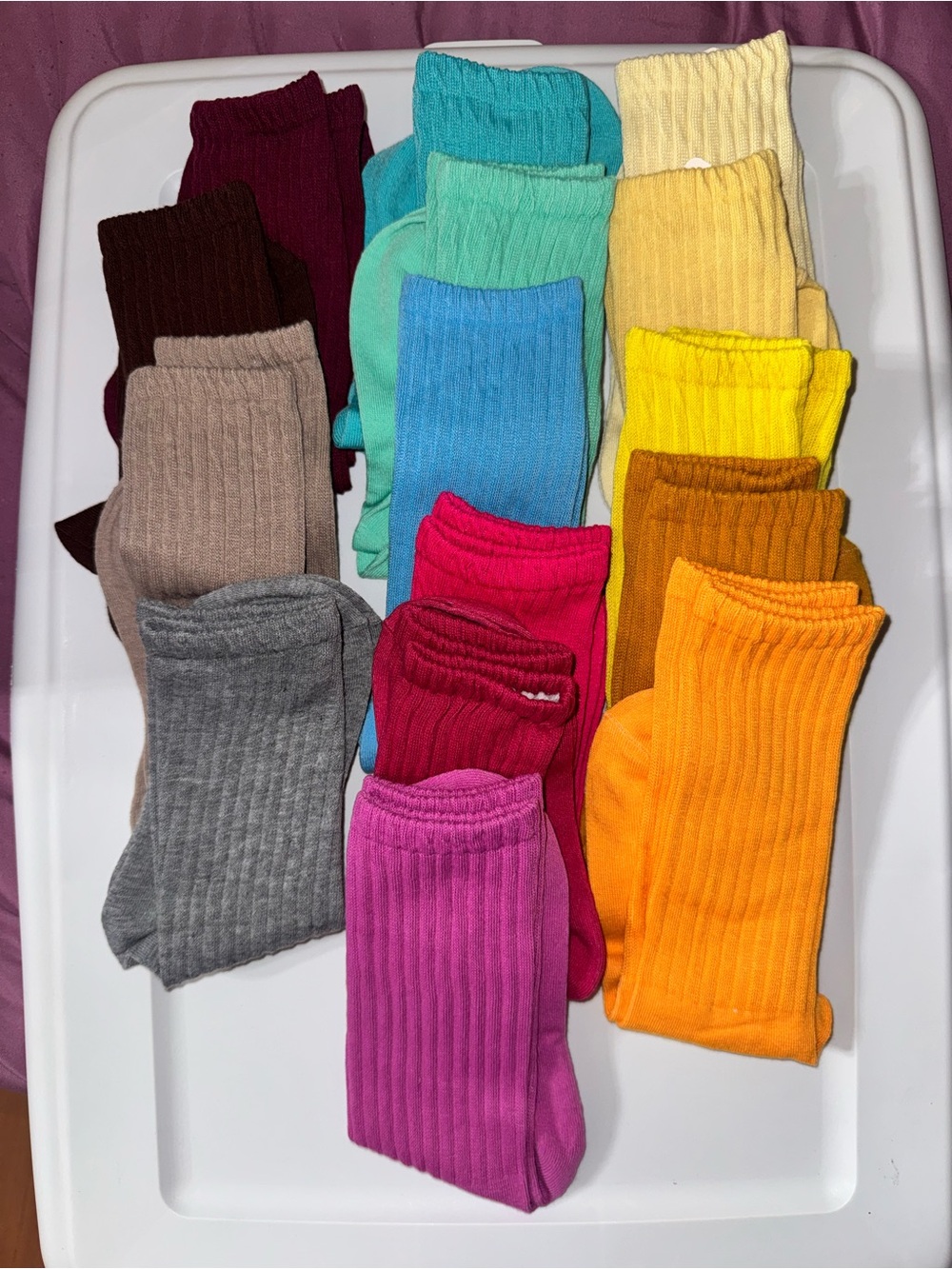 Assorted Women’s  Ribbed Crew Socks - Multi Color 15 total pairs. size 9-12 New